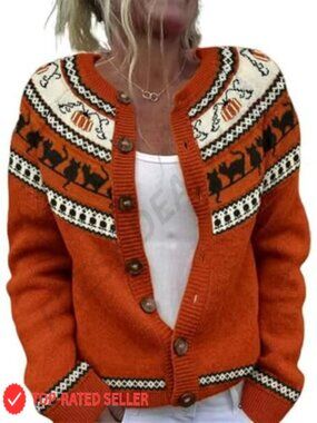 Women's Long Sleeve Button Knit Cardigan Sweater Funny Fall Winter Animal Floral